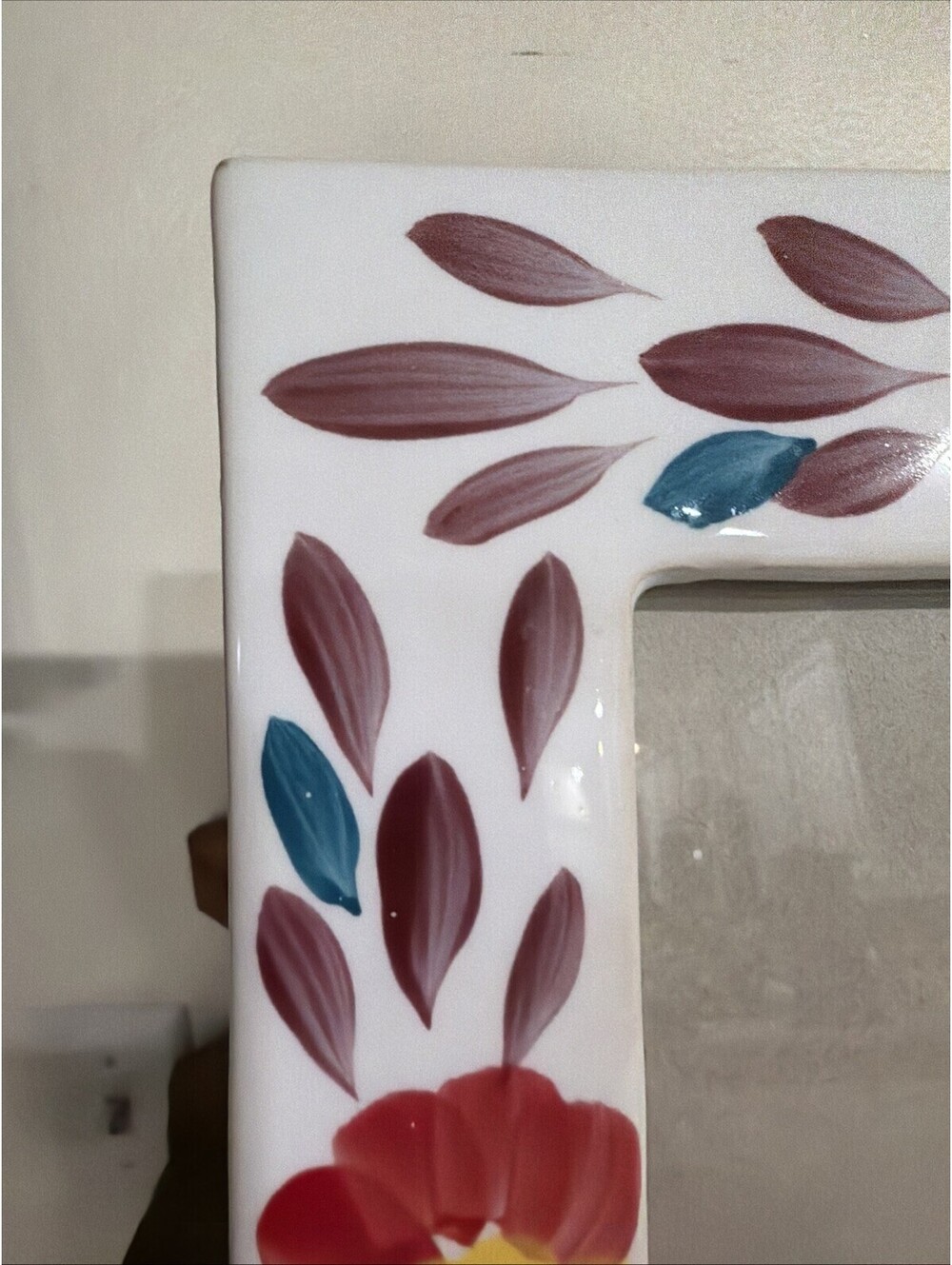 Floral Ceramic Photo Frame Hand Painted Fits 5x7” Cottagecore Chic Folk Art - Picture 4 of 9